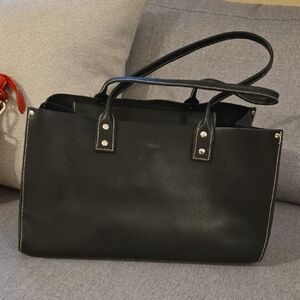 Roots Black Leather Tote Bag